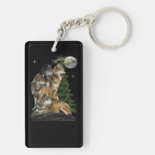 Wolf and Moon Keychain