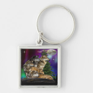Wolf and Moon Keychain