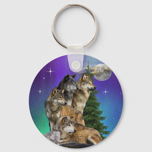 Wolf and Moon Keychain (Front)
