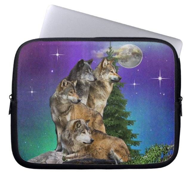 Wolf and Moon Laptop Sleeve (Front)