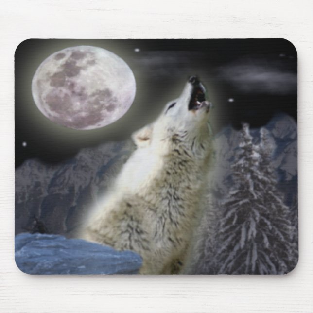 Wolf and Moon Mouse Pad (Front)