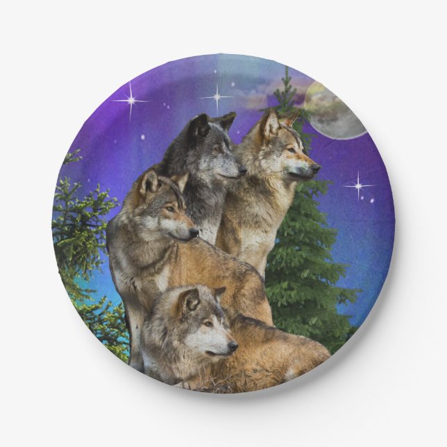 Wolf and Moon Paper Plates (Front)
