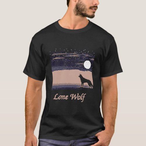 Wolf and Moon Pixel Art T_Shirt