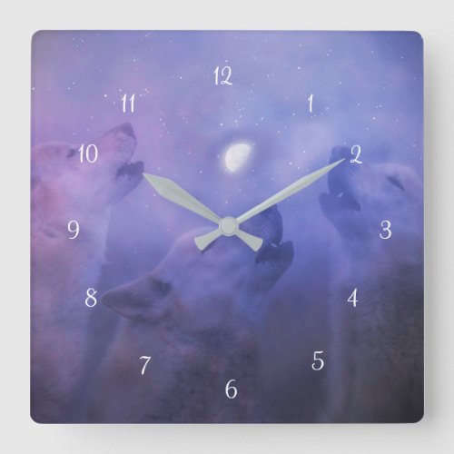 Wolf and Moon Surreal Howling Square Wall Clock