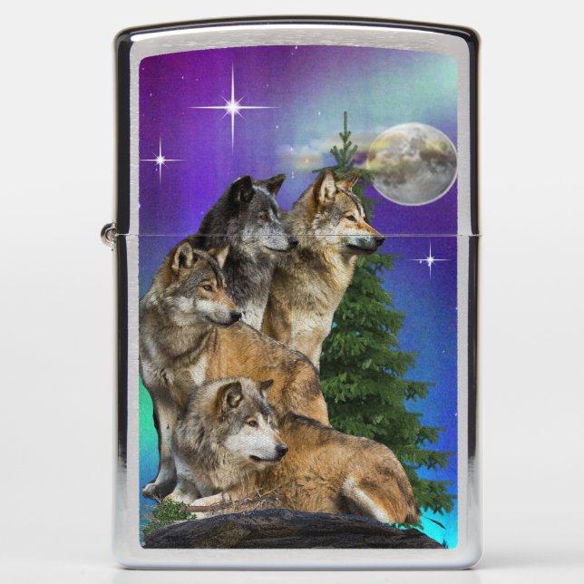 Wolf and Moon Zippo Lighter (Front)