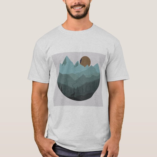 Wolf and Mountains Modern Art  T-Shirt (Front)
