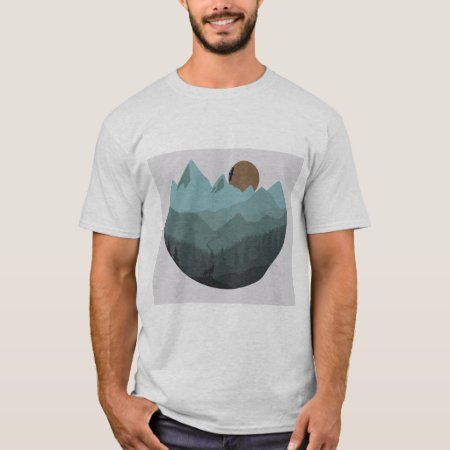 Wolf And Mountains Modern Art  T-shirt