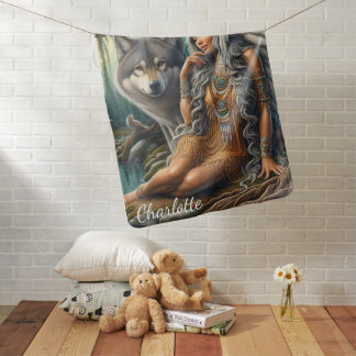Wolf and Native Indian in nature Baby Blanket