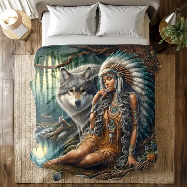 Wolf and Native Indian in nature Duvet Cover (Creator Uploaded)