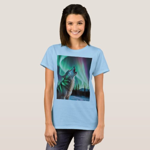 Wolf and Northern Lights T_Shirt