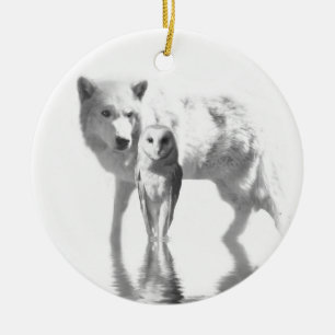 Wolf and Owl Ceramic Ornament