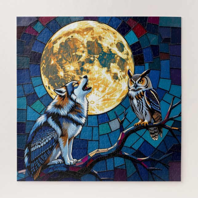  Wolf and Owl Mosaic Art Jigsaw Puzzle (Vertical)