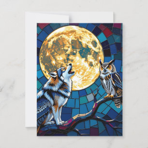 Wolf and Owl Mosaic Art Saying Hi Postcard