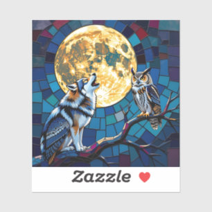 Wolf and Owl Mosaic Art Sticker