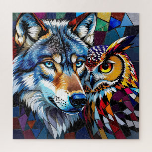 Wolf and Owl Vibrant and Colorful Jigsaw Puzzle