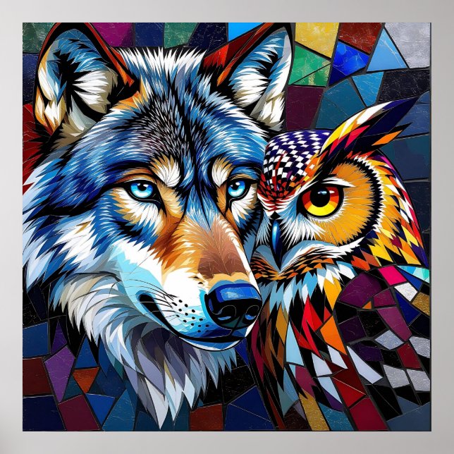 Wolf and Owl Vibrant and Colorful Poster (Front)