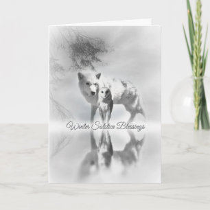 Wolf and Owl Winter Solstice Holiday Cards