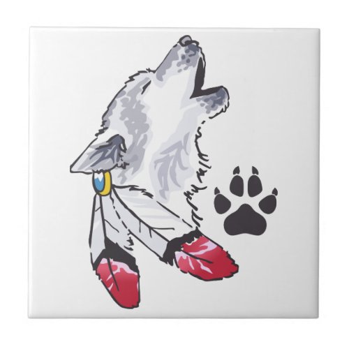 Wolf and Paw Print Ceramic Tile