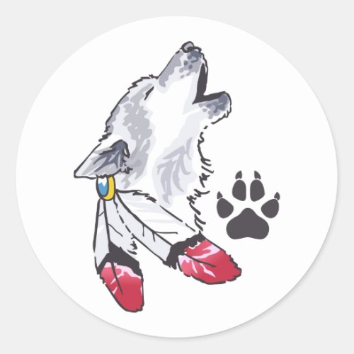 WOLF AND PAW PRINT CLASSIC ROUND STICKER