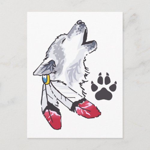 Wolf and Paw Print Postcard
