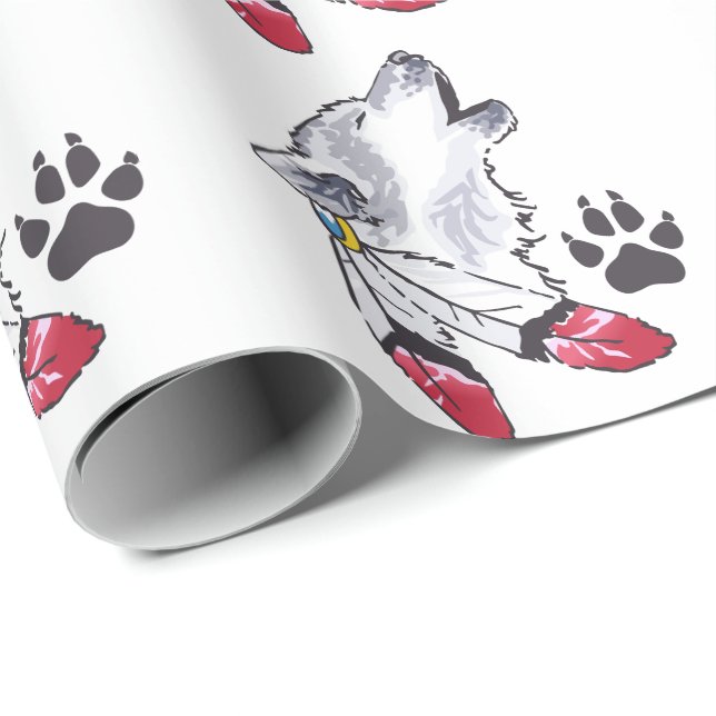 Wolf and Paw Print Wrapping Paper (Roll Corner)
