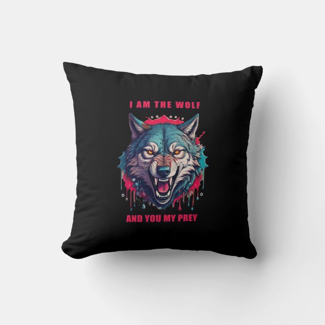 Wolf and prey concept illustration (AI+Human) Throw Pillow (Front)