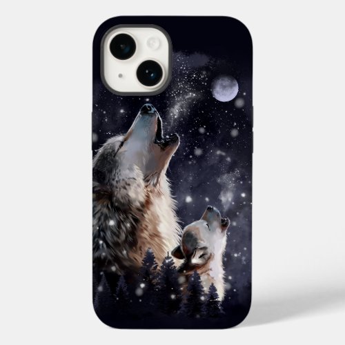 Wolf and puppy howling at the moon Case_Mate iPhone 14 case