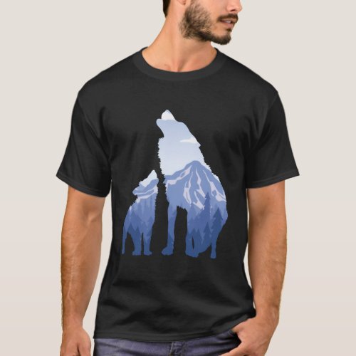 Wolf And Puppy Husky Mountains Nature Hiking Winte T_Shirt
