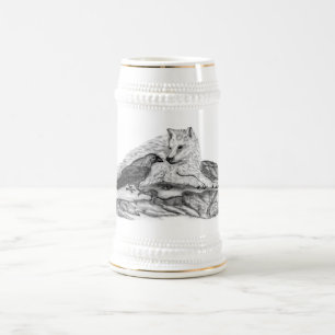 Wolf and Raven - Black and White Design Beer Stein