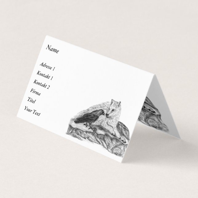 Wolf and Raven - Black and White Design Business Card (Front)