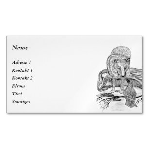 Wolf and Raven - Black and White Design Business Card Magnet
