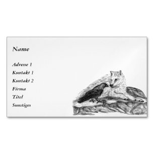 Wolf and Raven - Black and White Design Business Card Magnet