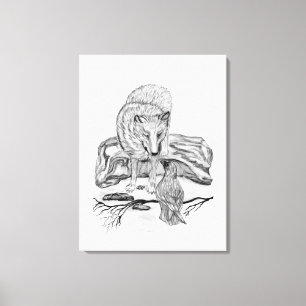 Wolf and Raven - Black and White Design Canvas Print