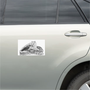 Wolf and Raven - Black and White Design Car Magnet