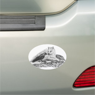 Wolf and Raven - Black and White Design Car Magnet