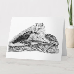 Wolf and Raven black and white design Card