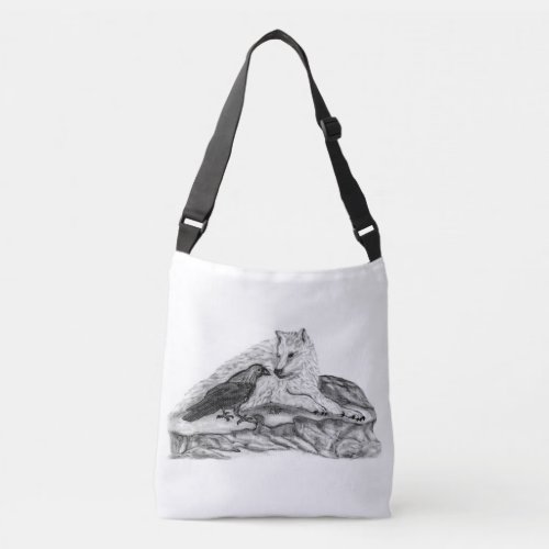Wolf and Raven _  Black and White Design Crossbody Bag