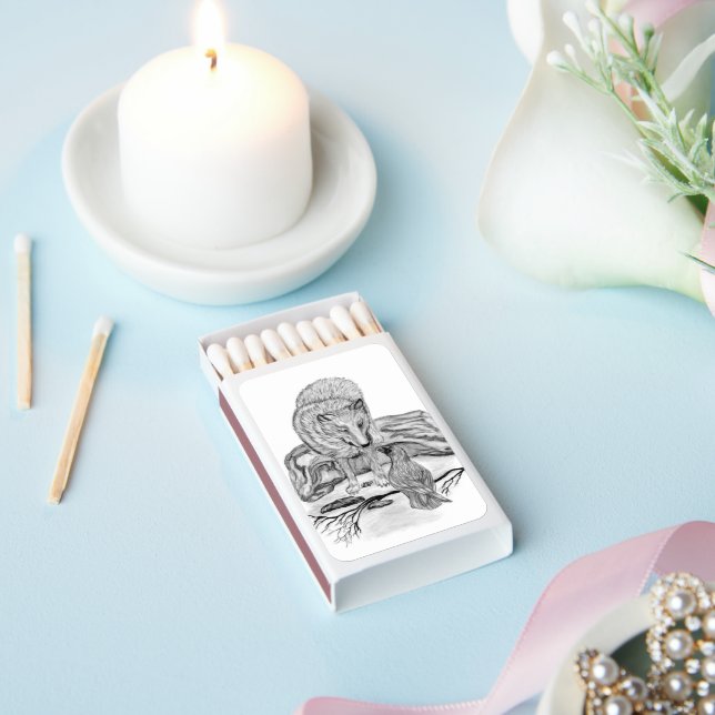 Wolf and Raven - Black and White Design Matchboxes (Insitu)