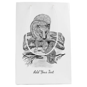 Wolf and Raven - Black and White Design Medium Gift Bag