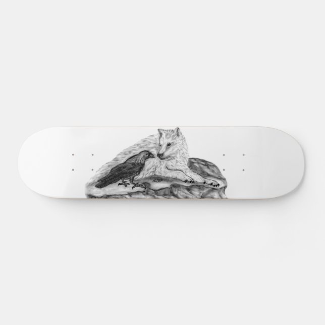 Wolf and Raven black and white design Skateboard (Horz)