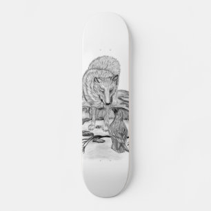 Wolf and Raven black and white design Skateboard Deck