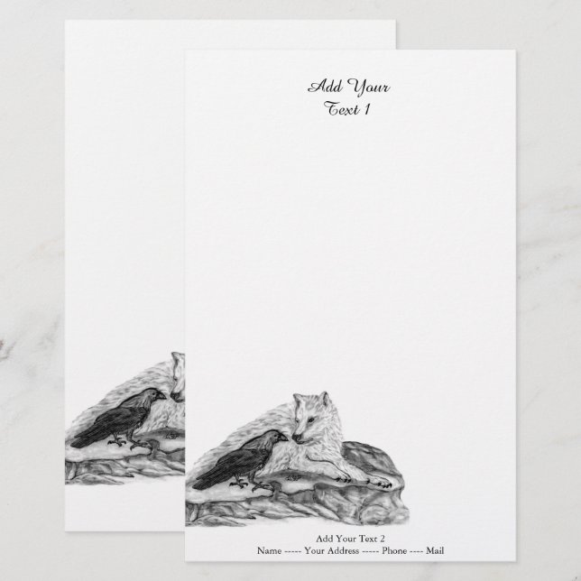 Wolf and Raven - Black and White Design Stationery (Front/Back)