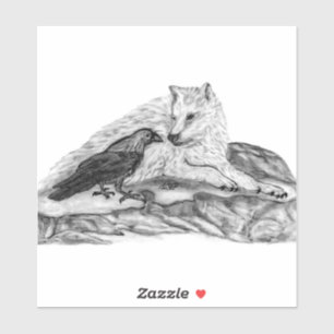 Wolf and Raven - Black and White Design Sticker