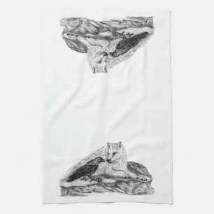 Wolf and Raven black and white design Towel