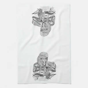 Wolf and Raven black and white design Towel