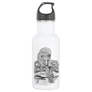 Wolf and Raven black and white design Water Bottle