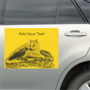 Wolf and Raven - Black and Yellow Design Car Magnet