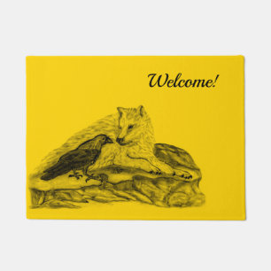 Wolf and Raven - Black and Yellow Design Doormat