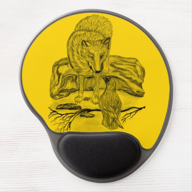 Wolf and Raven black and yellow design Gel Mouse Pad (Front)