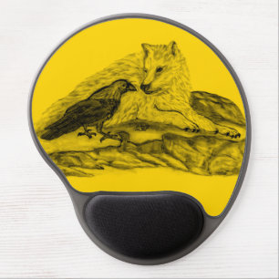 Wolf and Raven black and yellow design Gel Mouse Pad